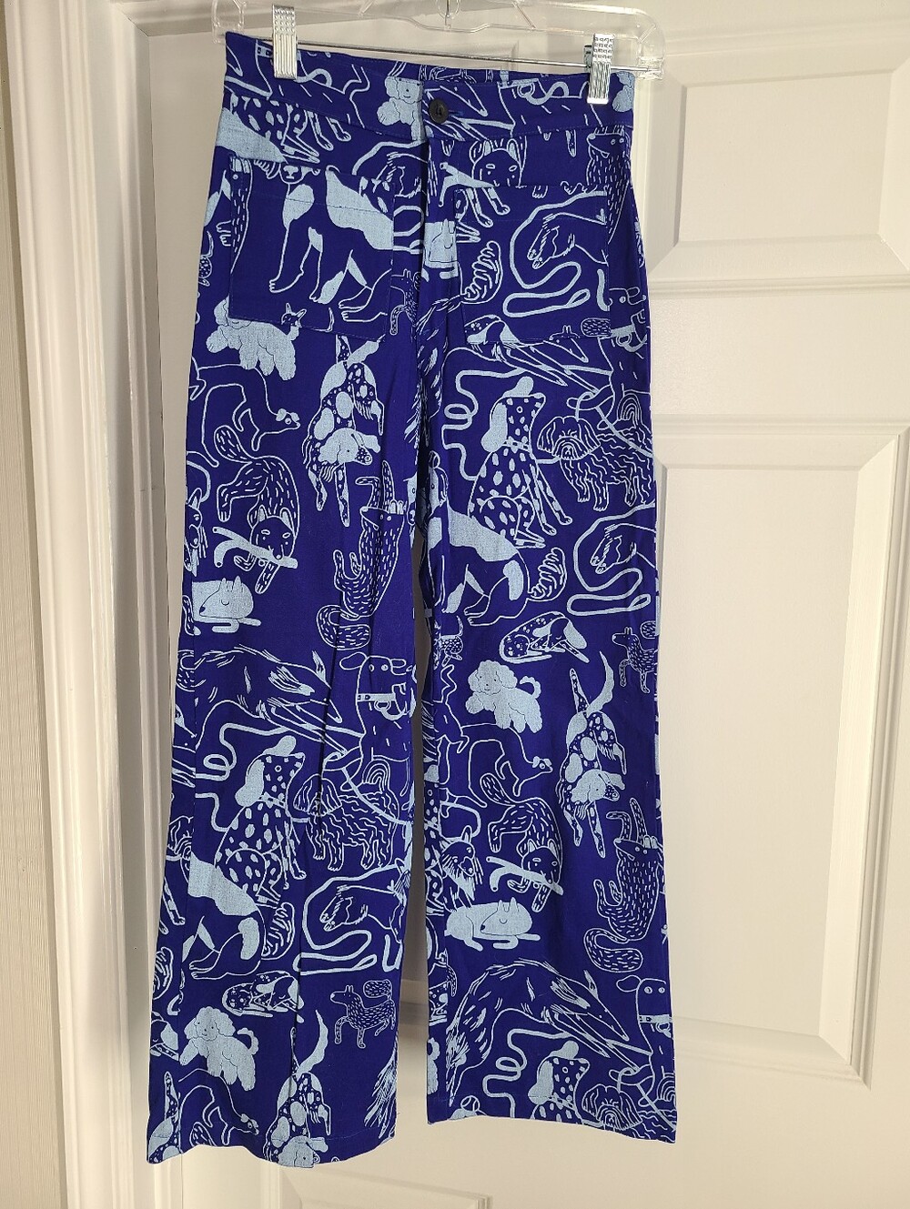 Nooworks Eva Stalinski Blue Dog Print High Waist Cropped Pants Size XS